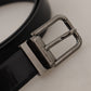 Dolce & Gabbana Sleek Black Leather Belt with Metallic Buckle