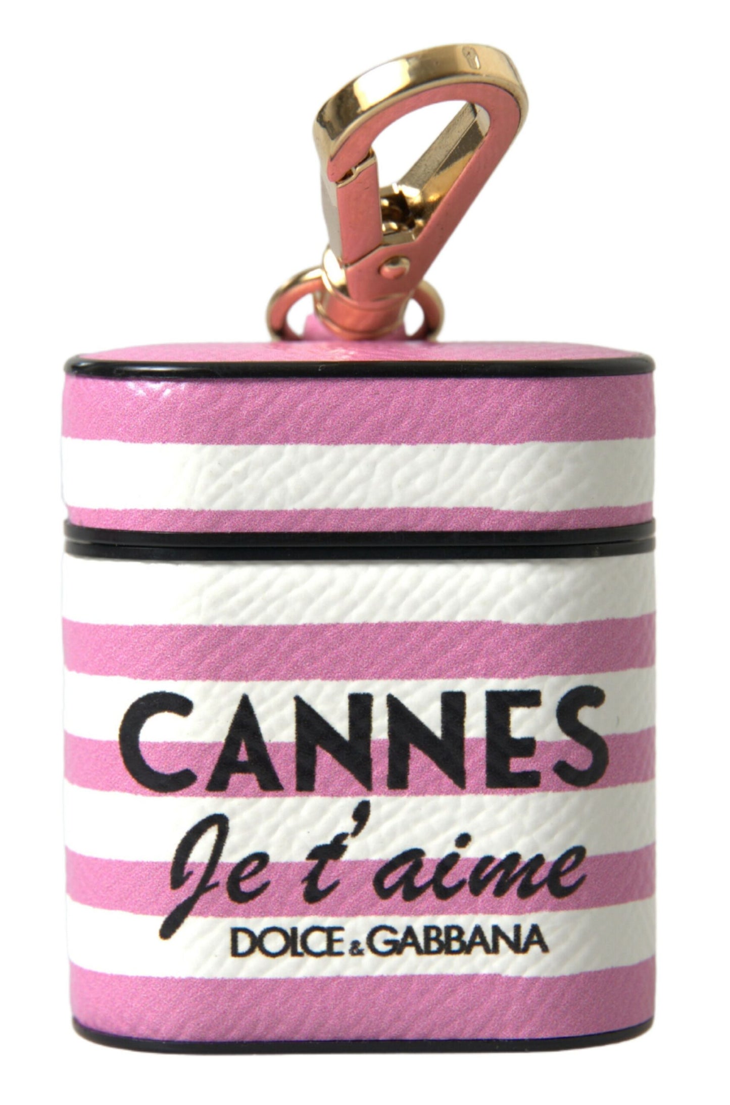 Dolce & Gabbana Chic Pink Stripe Leather Airpods Case