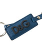 Dolce & Gabbana Elegant Blue Leather Keychain with Silver Accents