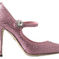 Dolce & Gabbana Pink Crystal Brooch Mary Jane Stilettos