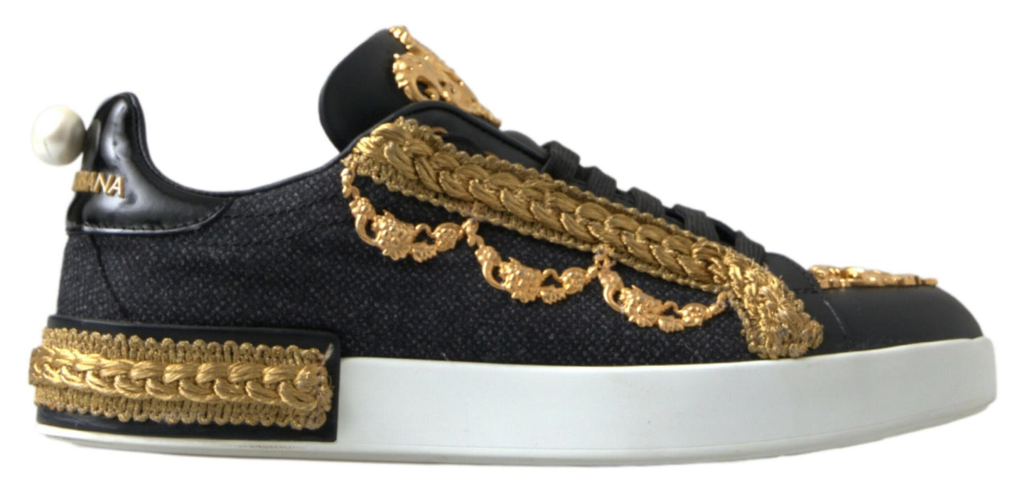 Dolce & Gabbana Elegant Portofino Sneakers in Black & Gold