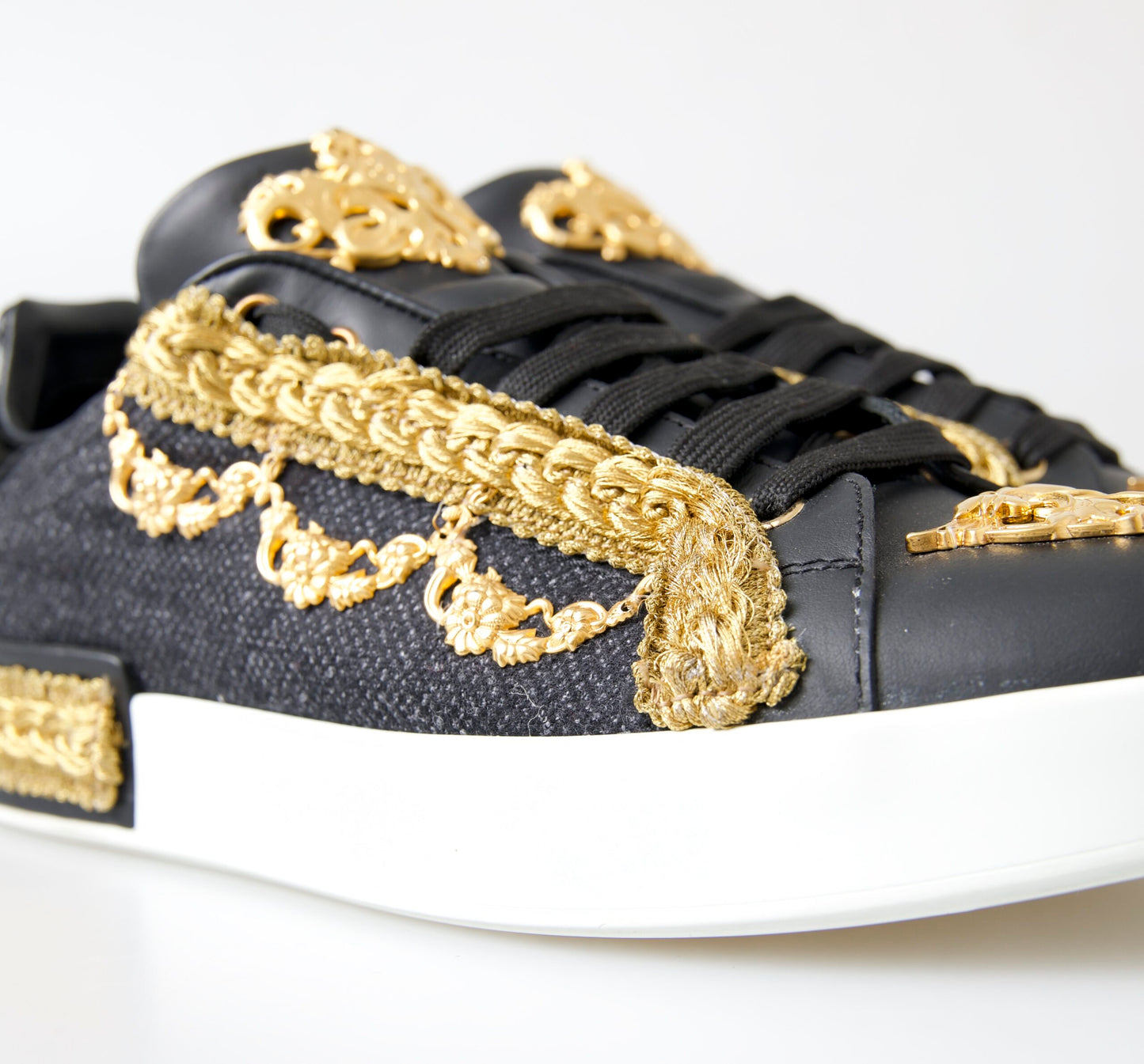 Dolce & Gabbana Elegant Portofino Sneakers in Black & Gold