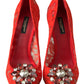 Dolce & Gabbana Chic Red Lace Heels with Crystal Embellishment