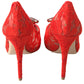 Dolce & Gabbana Chic Red Lace Heels with Crystal Embellishment