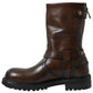 Dolce & Gabbana Elegant Brown Leather Mid-Calf Biker Boots