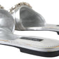 Dolce & Gabbana Crystal-Embellished Silver Leather Slides