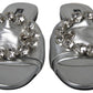 Dolce & Gabbana Crystal-Embellished Silver Leather Slides