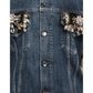 Dolce & Gabbana Elegant Denim Fur-Lined Jacket with Gemstones