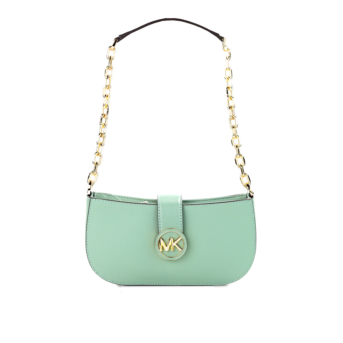 Michael Kors Carmen Small Sea Green Leather Pouchette Shoulder Crossbody Purse