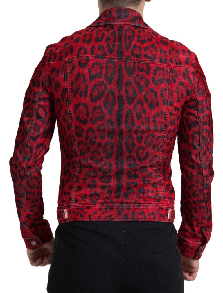 Dolce & Gabbana Vibrant Red Leopard Print Denim Jacket