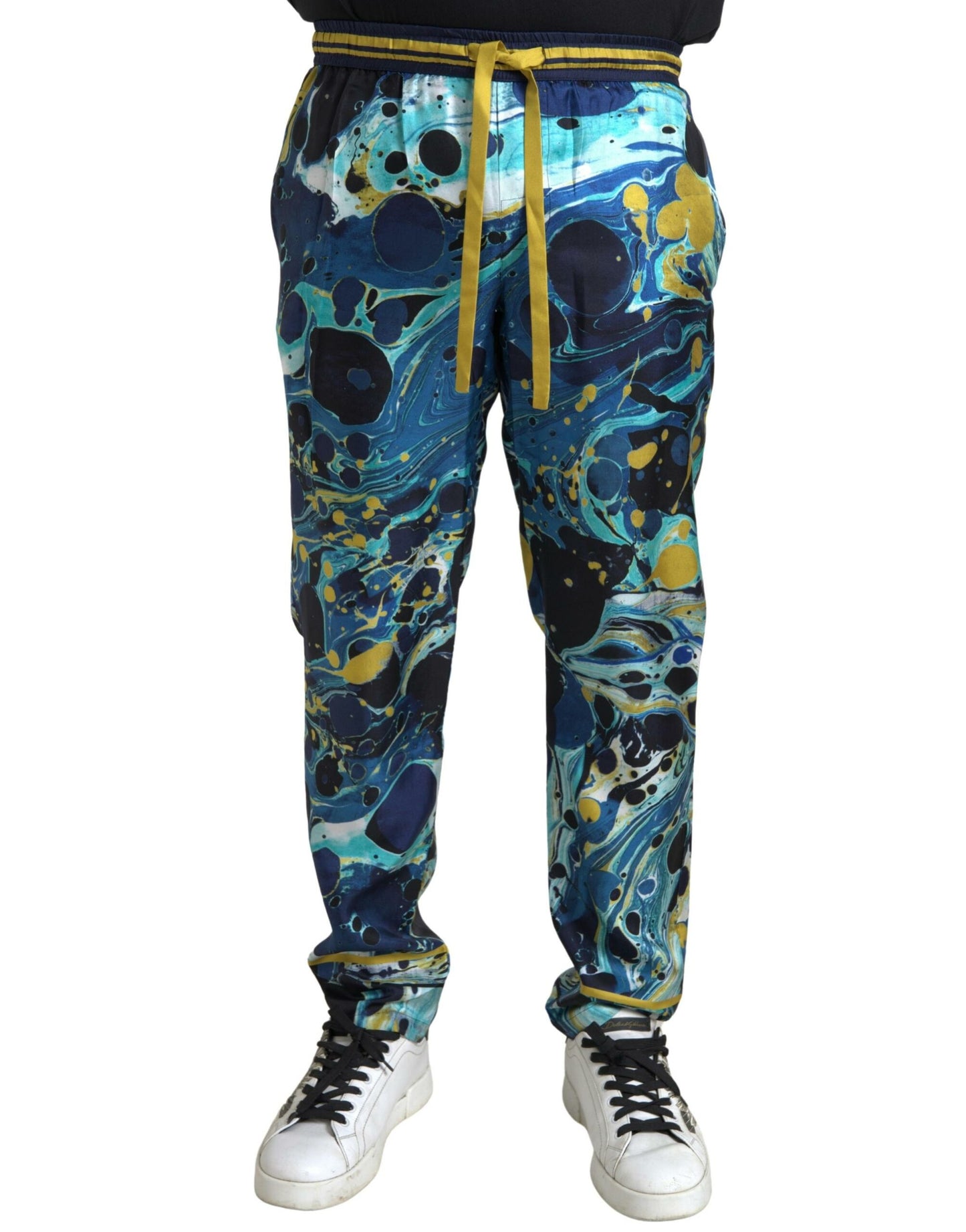 Dolce & Gabbana Multicolor Silk Joggers with Enchanting Print