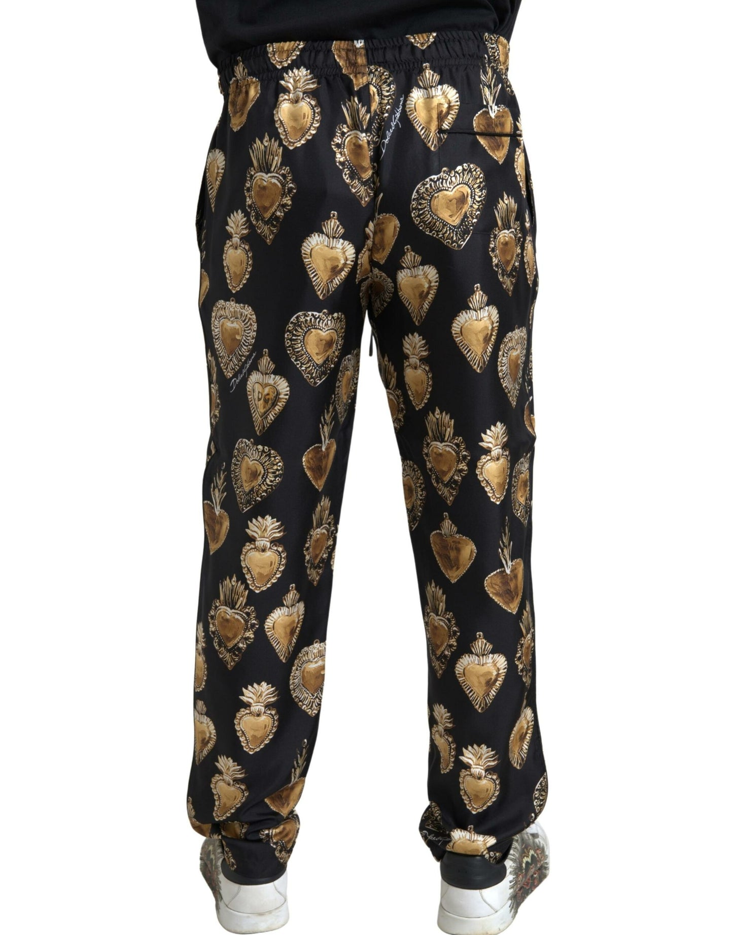 Dolce & Gabbana Elegant Silk Joggers with Heart Print