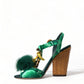 Dolce & Gabbana Green Crystal Mink Fur T-Strap Sandals