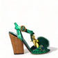 Dolce & Gabbana Green Crystal Mink Fur T-Strap Sandals