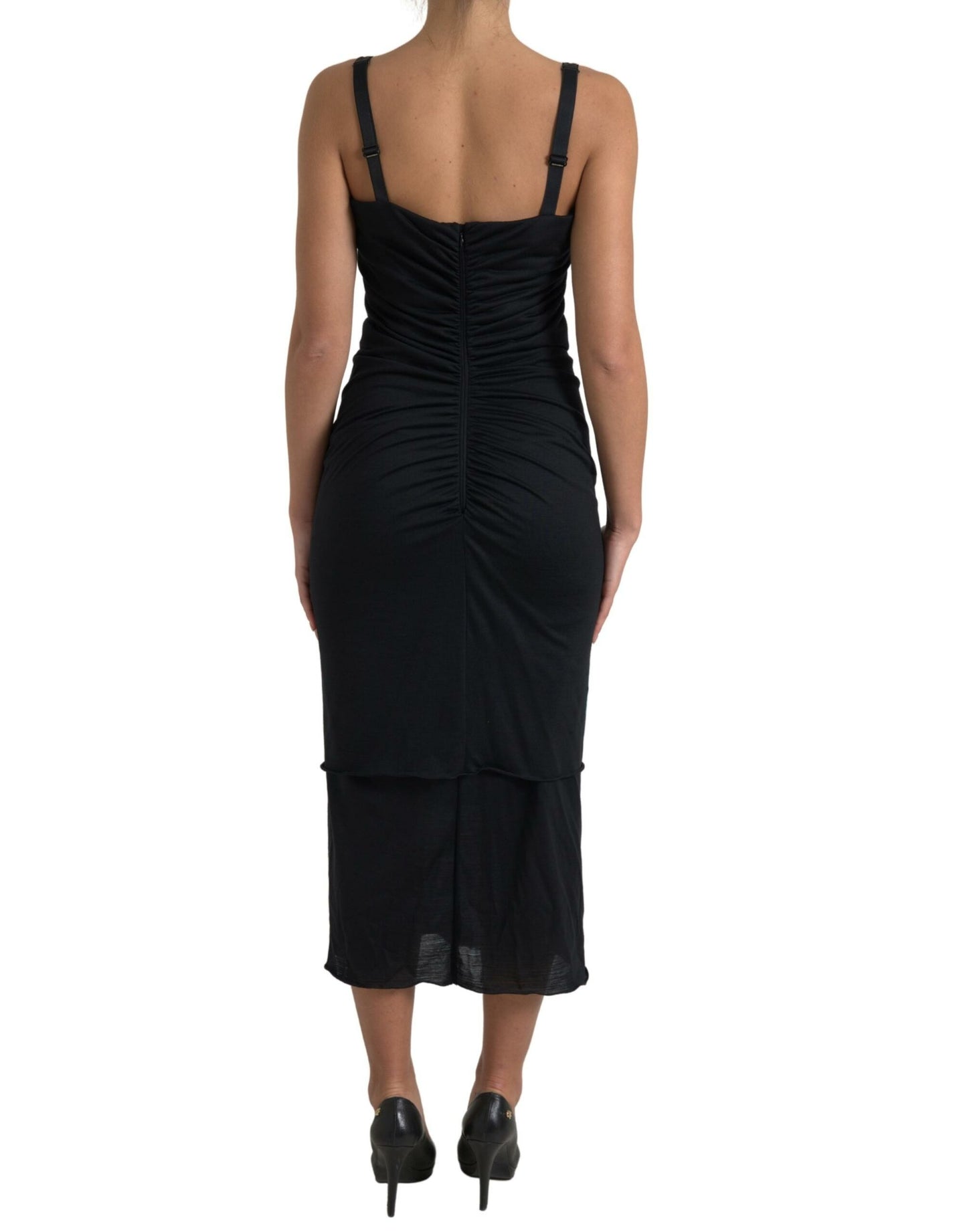 Dolce & Gabbana Elegant Wool Sheath Dress with Rose Applique