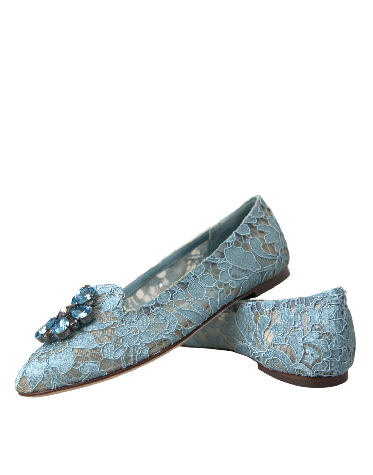 Dolce & Gabbana Elegant Floral Lace Aqua Vally Flats