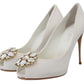 Dolce & Gabbana Crystal-Embellished White Peep Toe Heels