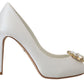 Dolce & Gabbana Crystal-Embellished White Peep Toe Heels