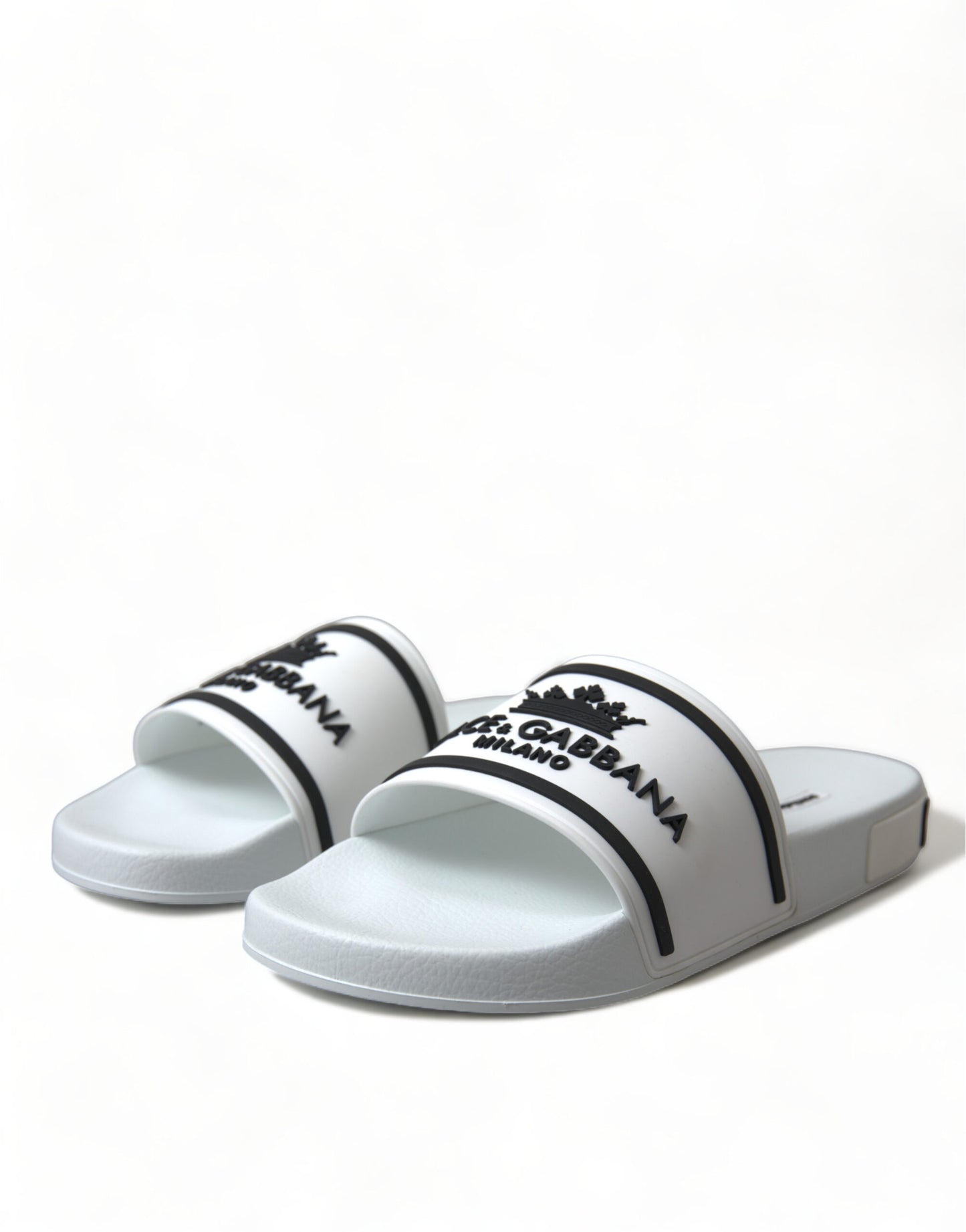 Dolce & Gabbana Chic White and Black Logo Slides