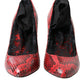 Dolce & Gabbana Red Almond Toe Snakeskin Pumps with Lace Socks