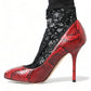 Dolce & Gabbana Red Almond Toe Snakeskin Pumps with Lace Socks