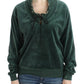 Cavalli Elegant Green Mock Sweater with Rhinestone Detail