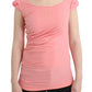 Cavalli Pink Cotton Blend Tank Top with Cap Sleeves