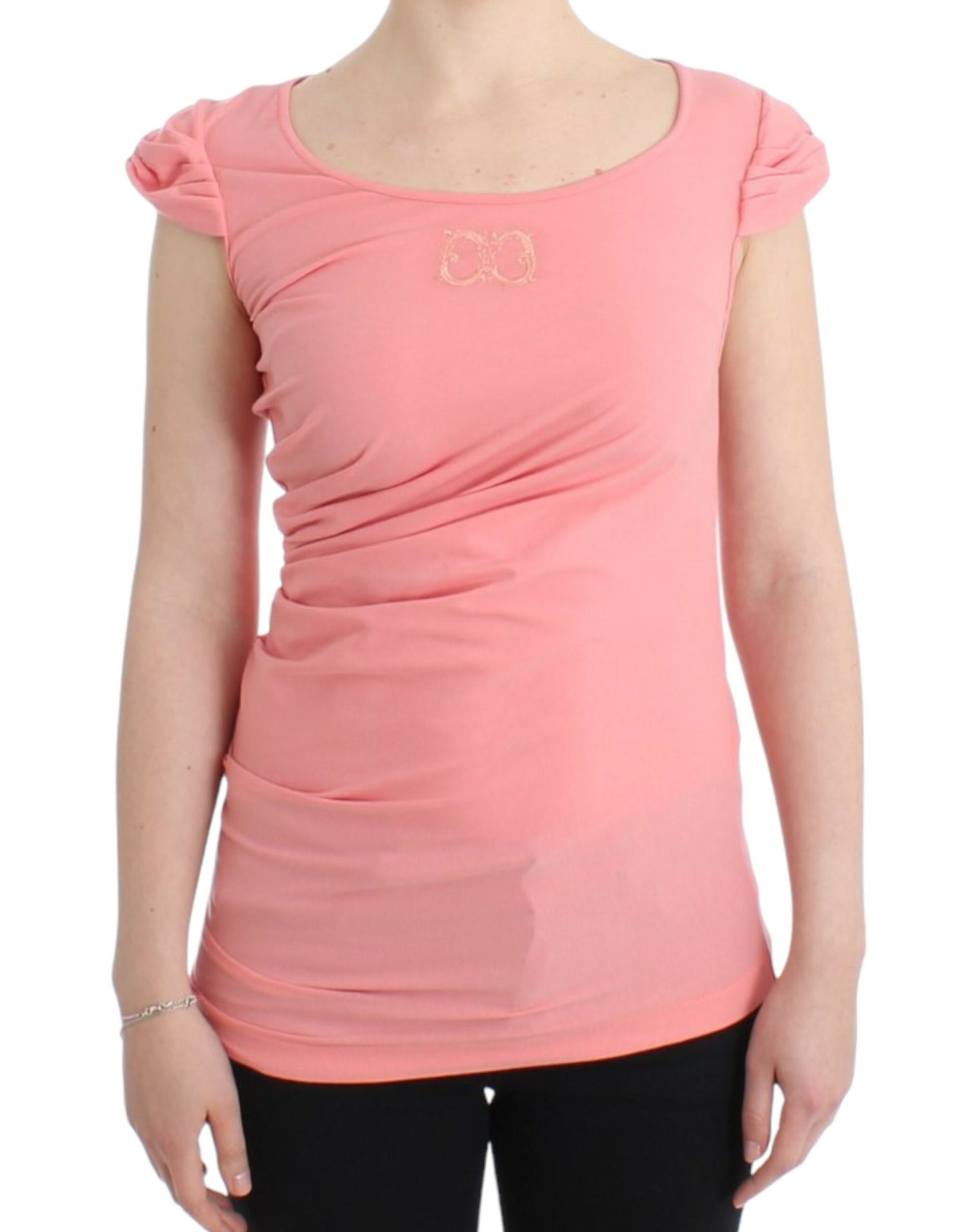 Cavalli Pink Cotton Blend Tank Top with Cap Sleeves