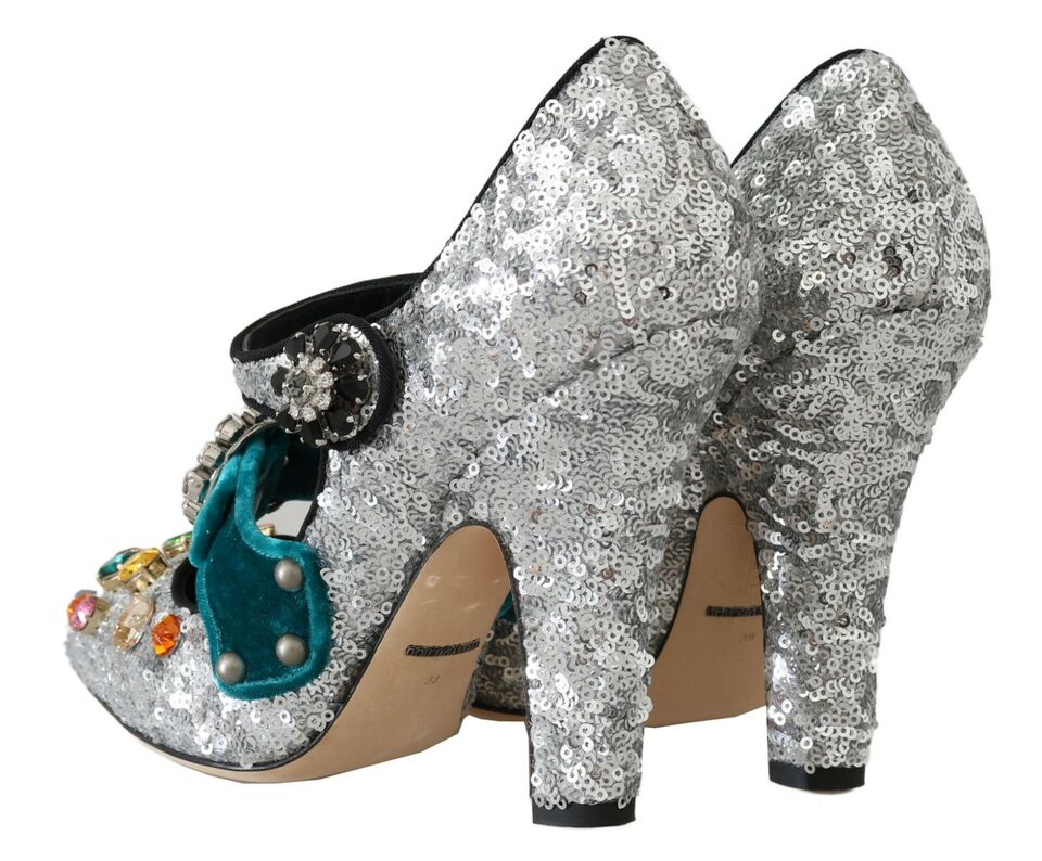 Dolce & Gabbana Elegant Silver-Black Crystal Mary Janes Pumps