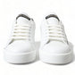 Dolce & Gabbana Elegant White & Gold Leather Sneakers