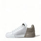 Dolce & Gabbana Elegant White & Gold Leather Sneakers