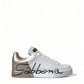 Dolce & Gabbana Elegant White & Gold Leather Sneakers