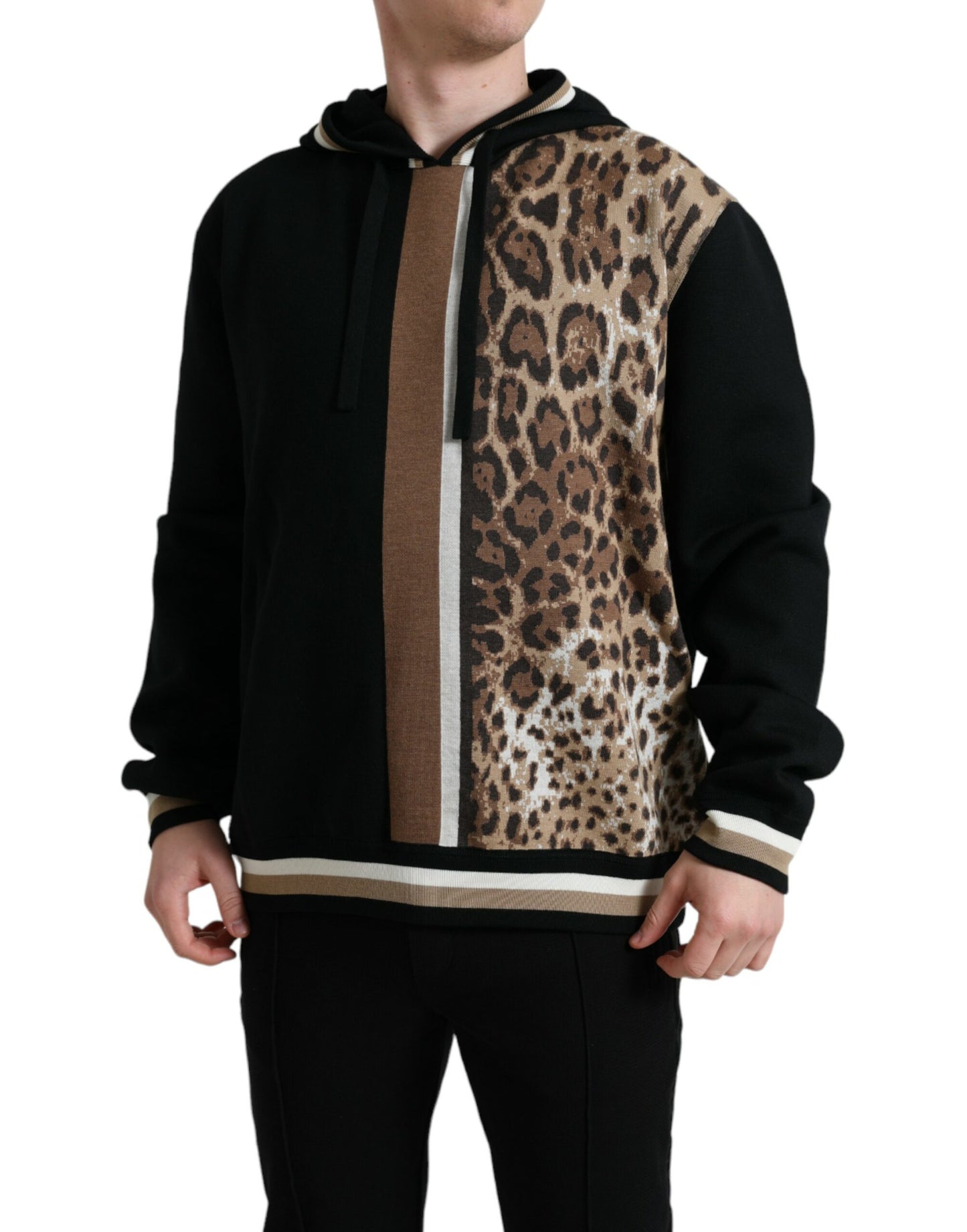 Dolce & Gabbana Elegant Leopard Print Wool Hooded Sweater