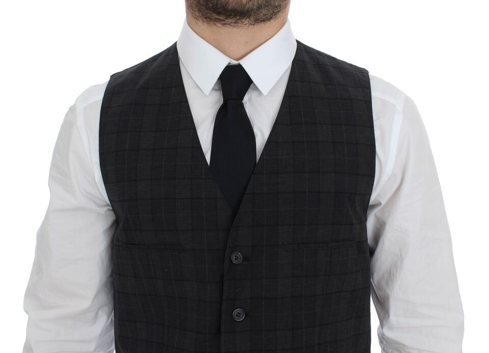 Dolce & Gabbana Elegant Gray Checkered Dress Vest