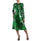 Dolce & Gabbana Elegant Below Knee Green Embroidered Dress