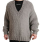 Dolce & Gabbana Elegant Grey V-Neck Alpaca Blend Sweater