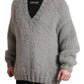 Dolce & Gabbana Elegant Grey V-Neck Alpaca Blend Sweater