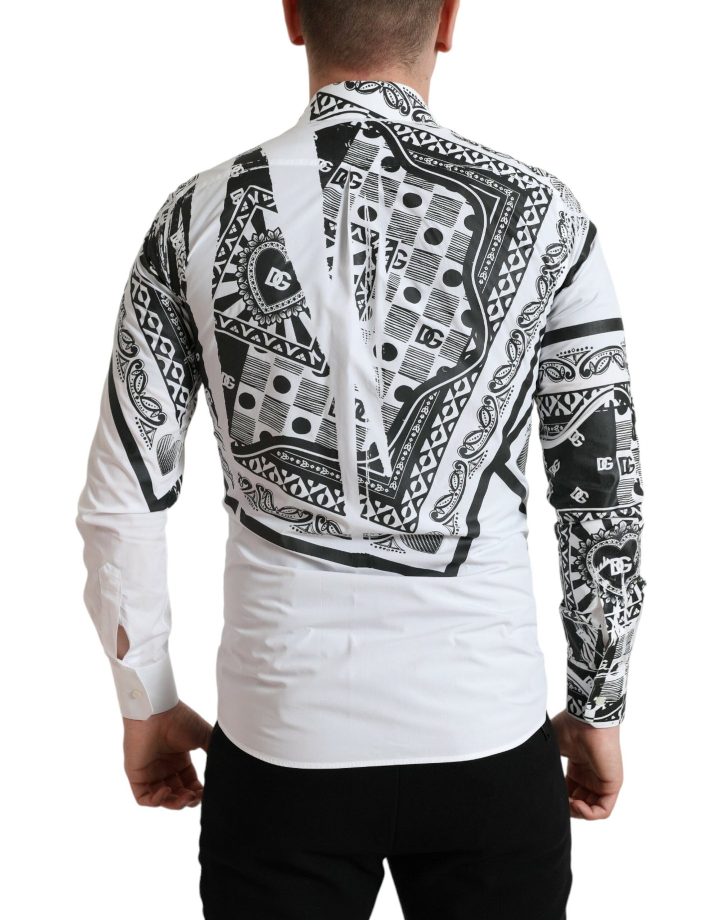 Dolce & Gabbana White Cotton Bandana Print Dress Shirt