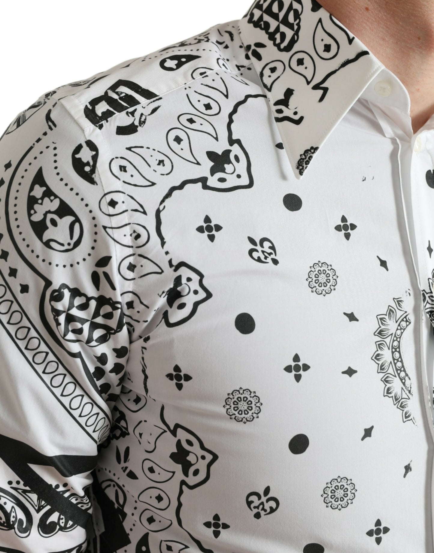 Dolce & Gabbana White Cotton Bandana Print Dress Shirt