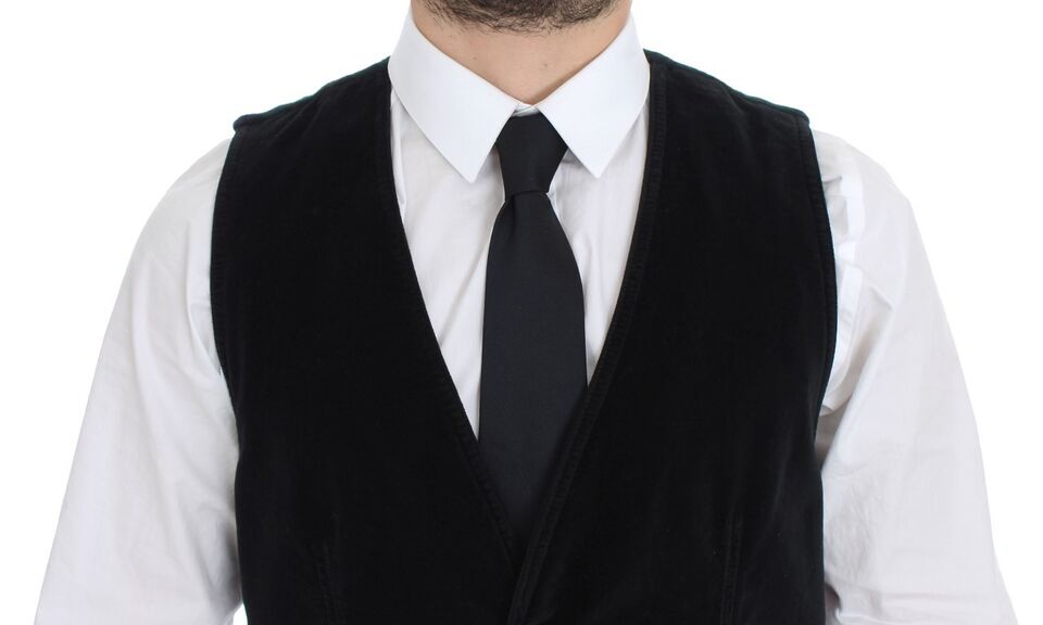 Dolce & Gabbana Elegant Black Dress Vest with Green Checkered Back