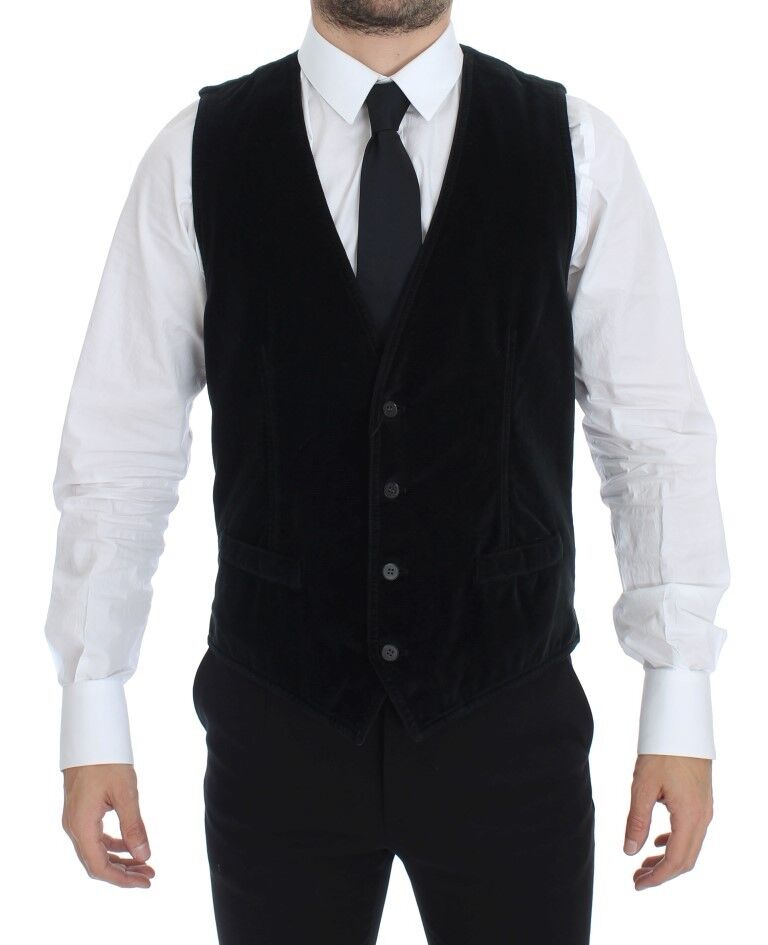 Dolce & Gabbana Elegant Black Dress Vest with Green Checkered Back