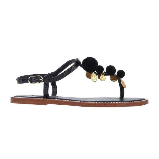 Dolce & Gabbana Elegant Leather Flip Flops in Classic Black