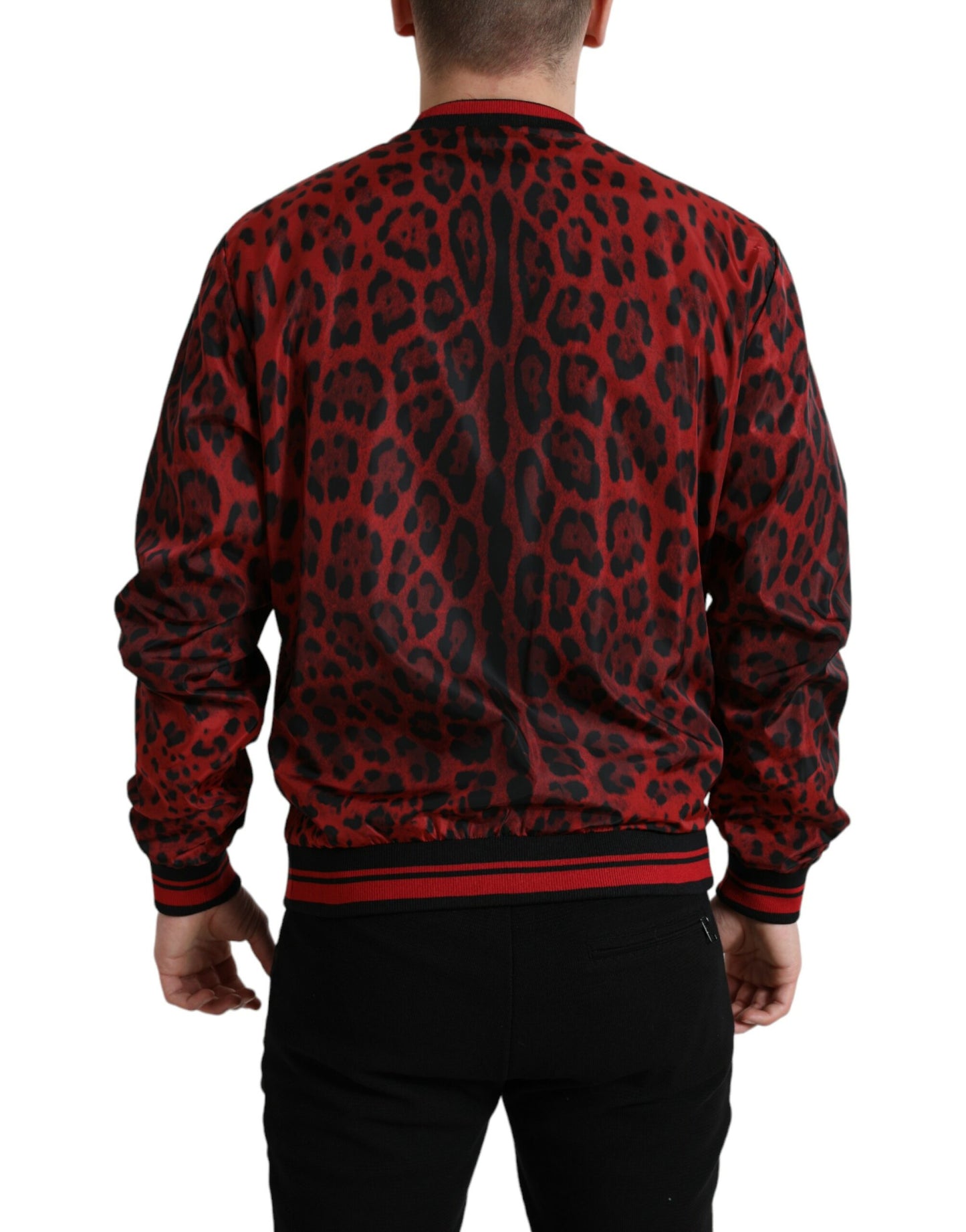 Dolce & Gabbana Red Leopard Nylon Bomber Jacket