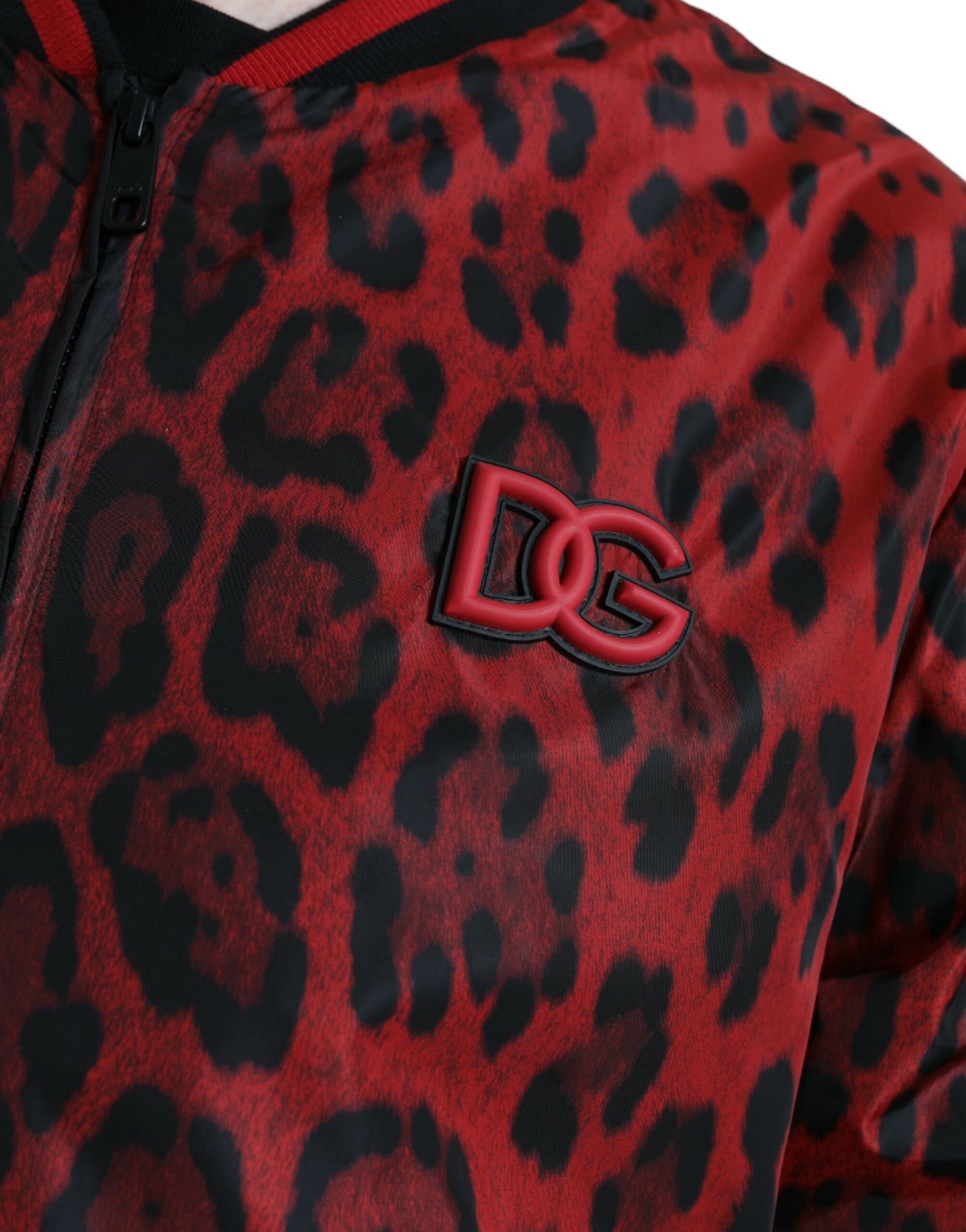 Dolce & Gabbana Red Leopard Nylon Bomber Jacket