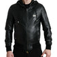 Dolce & Gabbana Elegant Black Leather Hooded Zip Jacket