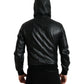 Dolce & Gabbana Elegant Black Leather Hooded Zip Jacket