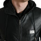 Dolce & Gabbana Elegant Black Leather Hooded Zip Jacket