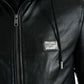 Dolce & Gabbana Elegant Black Leather Hooded Zip Jacket