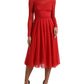 Dolce & Gabbana Elegant Red Pleated A-Line Midi Dress