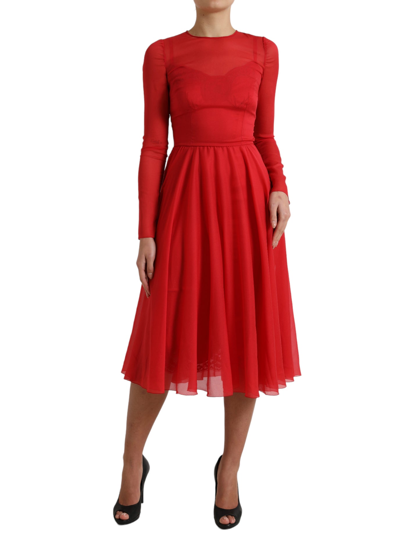 Dolce & Gabbana Elegant Red Pleated A-Line Midi Dress